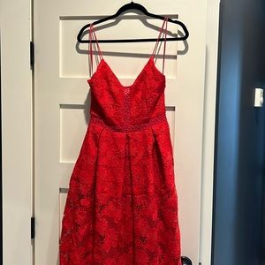 NICHOLAS Rouleau Red Lace Sleeveless V-Neck Midi Dress - Like New